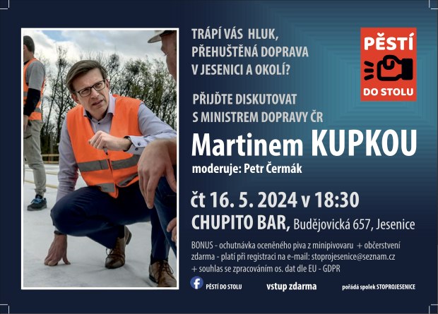 16.5.2024 – 18:30 hod – Chupito bar, Budějovická 657, Jesenice, Martin Kupka (ministr dopravy ČR)